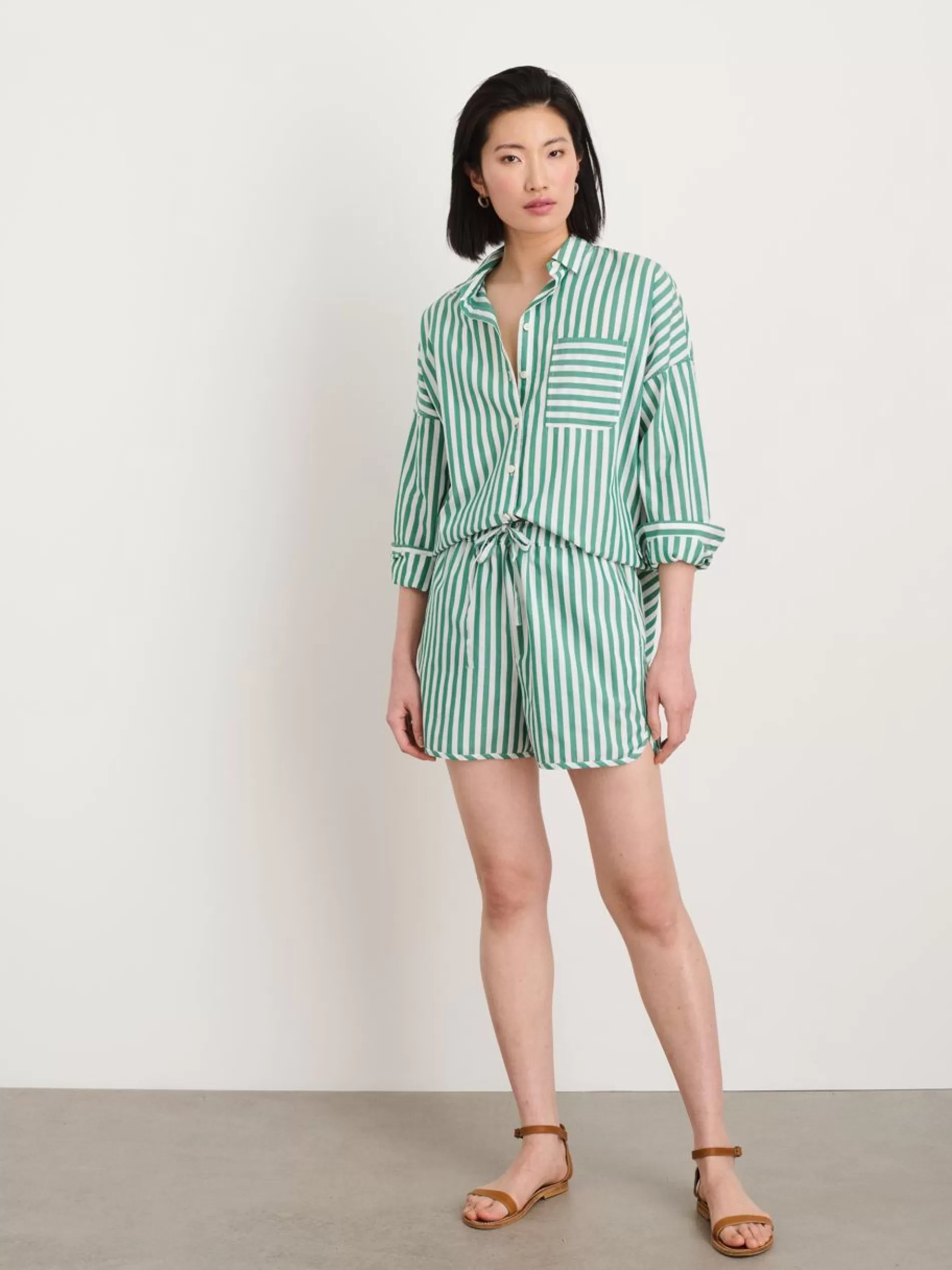 Alex Mill Rework Sunny Pull On Short In Bold Stripe Green/White Fashion