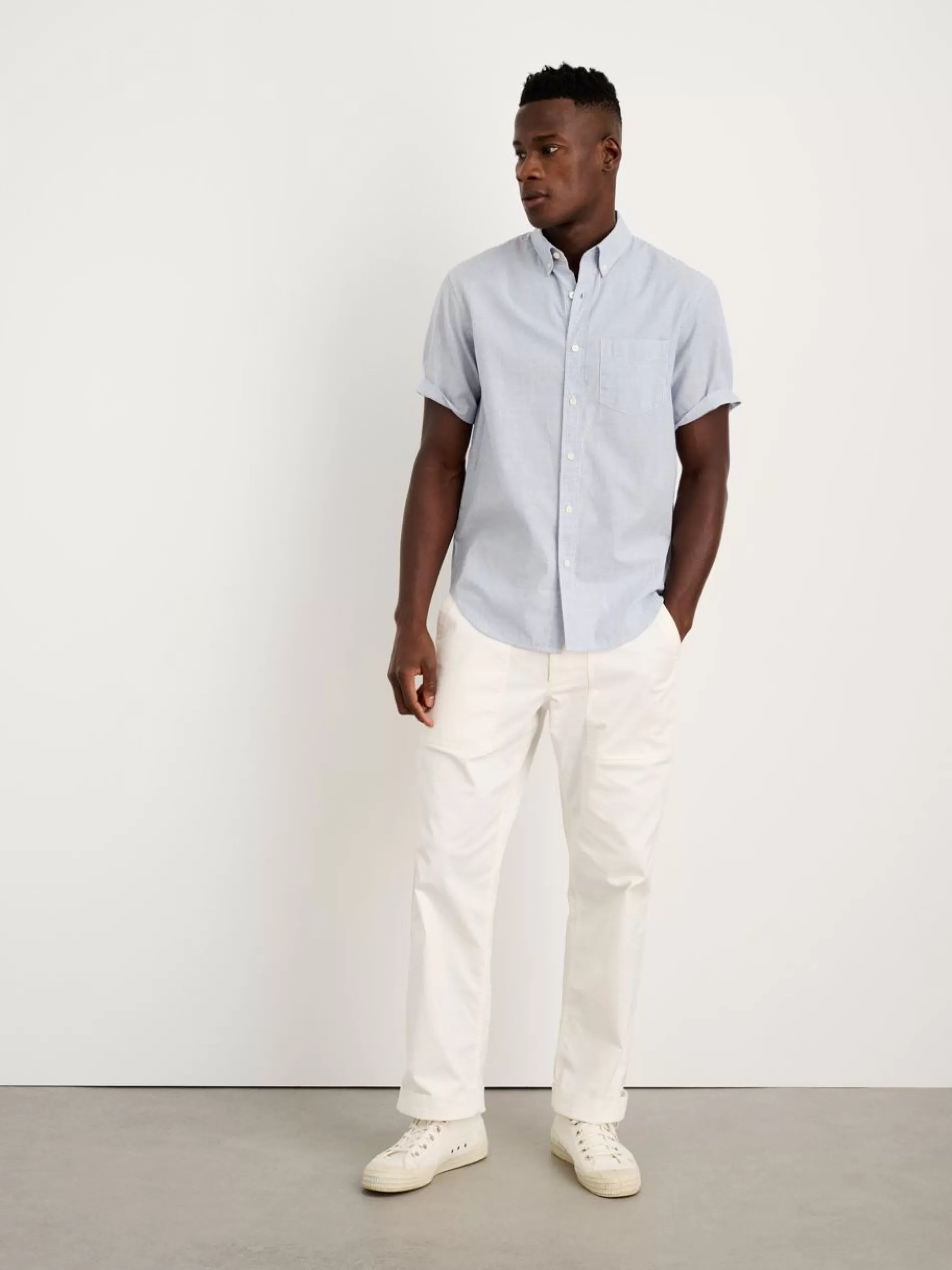 Alex Mill Short Sleeve Mill Shirt In Stripe Fine Blue Stripe Outlet