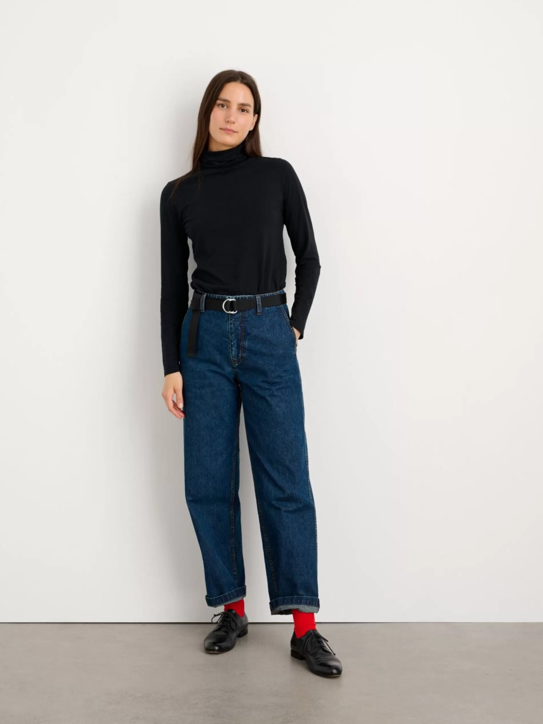 Alex Mill Turtleneck In 40S Jersey Dark Navy Store